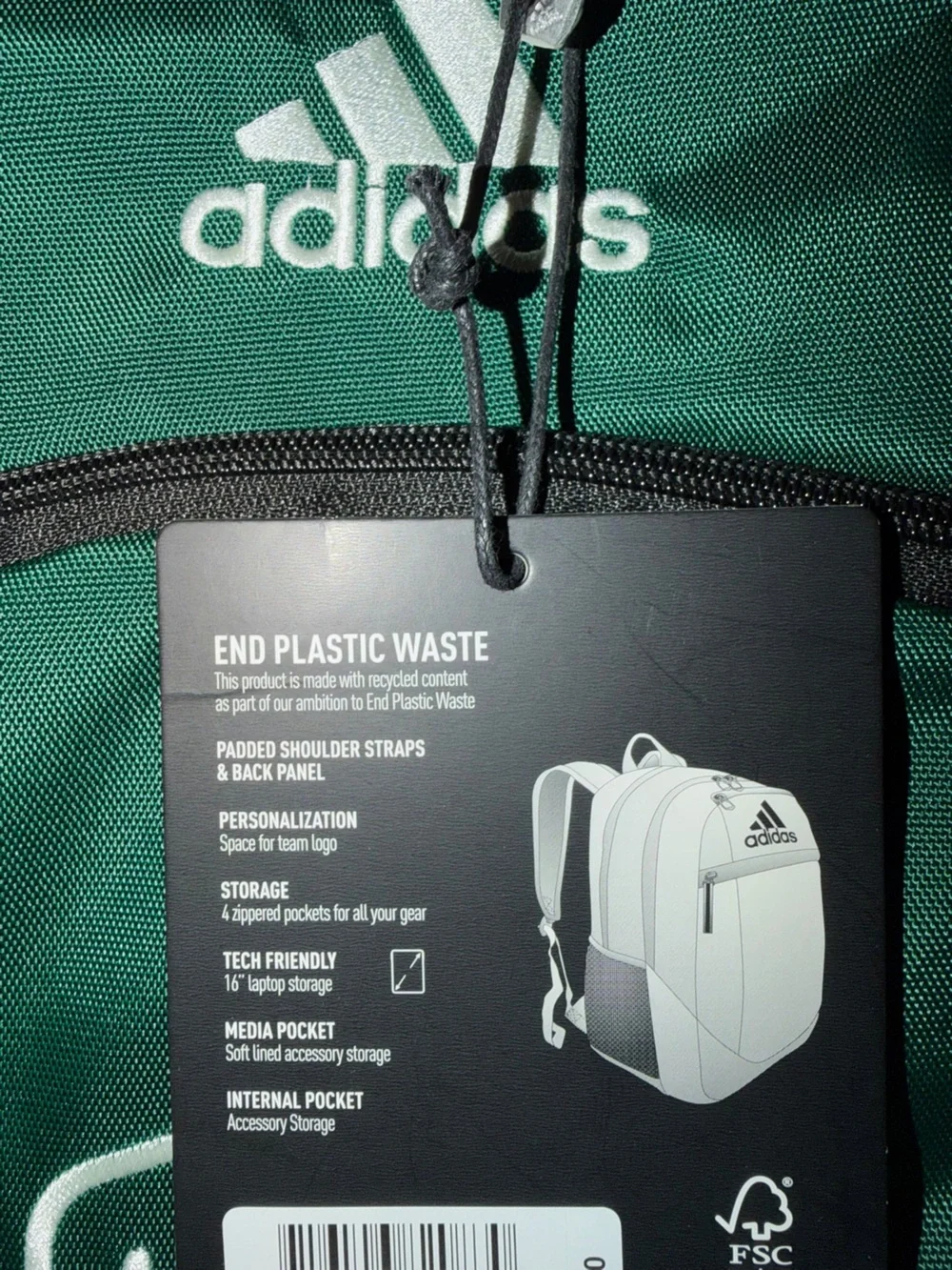 adidas Men's Dark Green and Black Logo Backpack